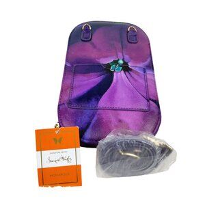 Monarque Georgia OKeefe Petunia Flowers Crossbody Clutch Sling Zip Purse Purple
